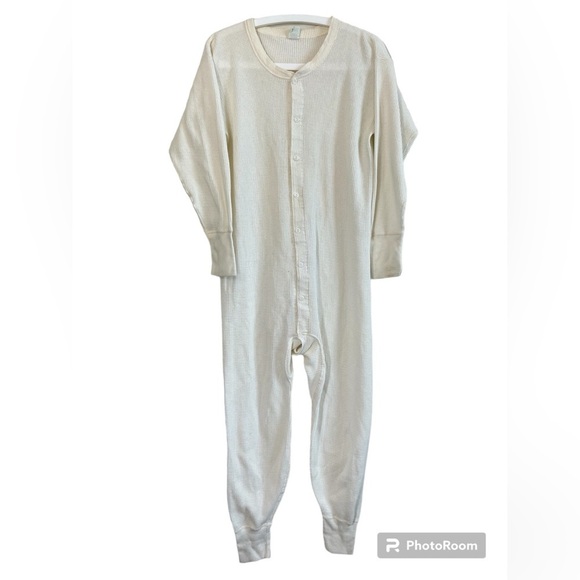Vintage 70s Union Suit Waffle Weave Long Johns Thermal Underwear XL or Large?
